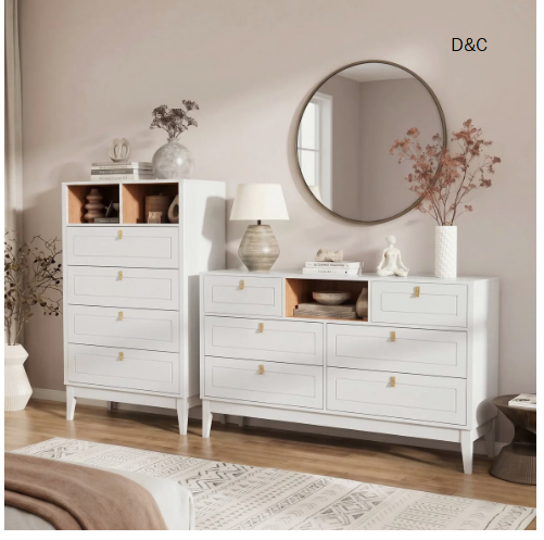2 Piece Dresser Set – -Include One 5 Drawer Dresser & One 7 Drawer Dresser,White