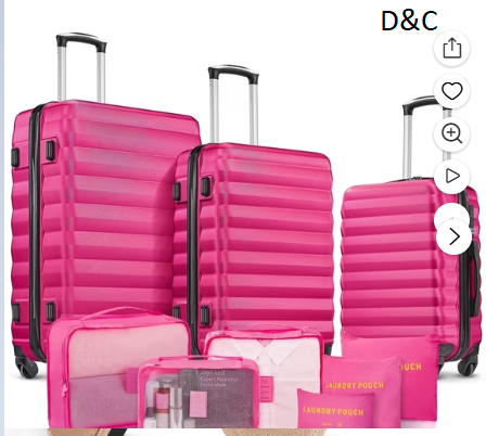 9 Piece Luggage Sets, Hard 20 24 28 inch Luggage with 6 Pieces Organize Bags Travel Suitcases Sets