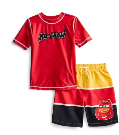 Character Toddler Boy Short-Sleeve Rash Guard and Swim Trunk Set, Sizes 12M-5T