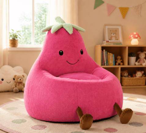 LIFERECORD 24″ Children’s Bean Bag Chair, Kids Filled Toddler Bean Bag Sofa Padded Bean Bag Chair for Boys & Girls, Cute Eggplant, Rose Red