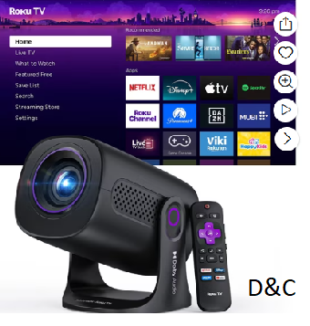 Roku TV Projector, HAPPRUN Smart Projector with Wifi and Bluetooth