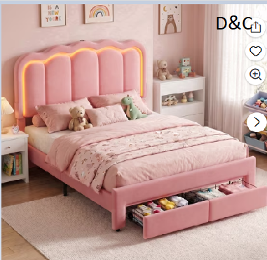 HiJob Full Size Bed Frame for Girls & Kids with Storage Drawers