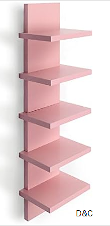Bloddream 5 Tier Wall Shelves Pink, Vertical Column Shelf Floating Storage Home Decor Organizer Tall Tower Design Utility Shelving Bedroom Living Room, 30.7
