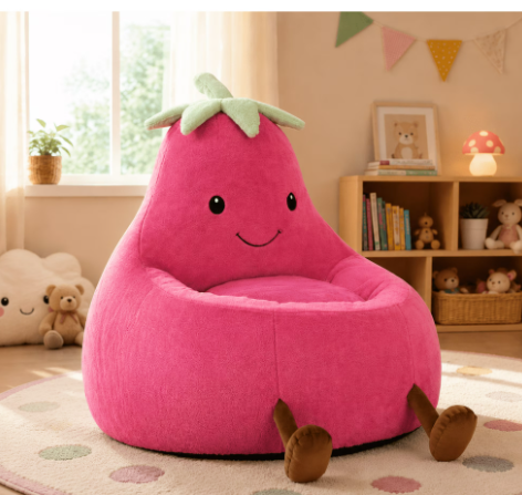 LIFERECORD 24″ Children’s Bean Bag Chair, Kids Filled Toddler Bean Bag Sofa Padded Bean Bag Chair for Boys & Girls, Cute Eggplant, Rose Red