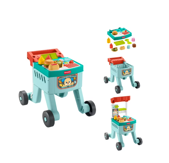 Fisher-Price Laugh & Learn 4-in-1 Snack Cart Baby Walker & Toddler Learning Toy with 14 Play Pieces