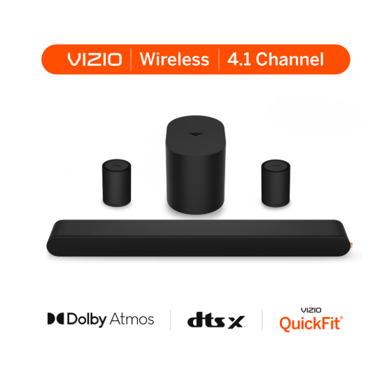 VIZIO 4.1 Soundbar with Dolby Atmos, Wireless Surround Speakers & Compact Subwoofer, QuickFit Compatible (SV410XW-0905)