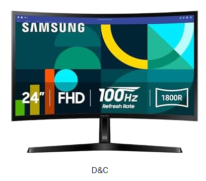 (NEW) Samsung 24″ Essential S3 Series FHD Curved Computer Monitor, LS24D366GANXZA
