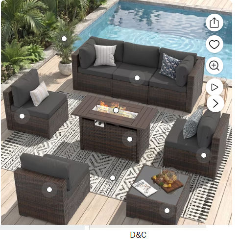 Sunmthink 8-Piece Outdoor Patio Furniture, Patio Furniture Sets with Fire Pit, Wicker Outdoor Conversation Set and Waterproof Cover