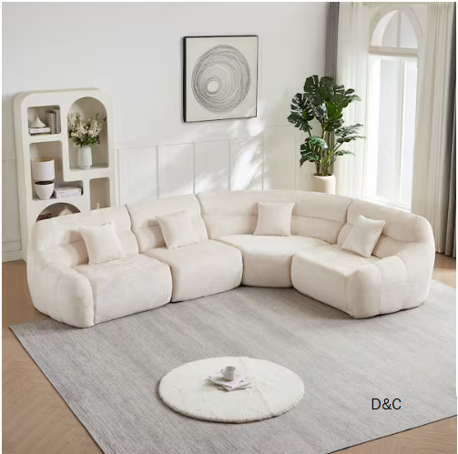 88.6 in. Armless 4-Piece Chenille Curved Corner Modular Sectional Sofa with High Back and Pillows in Beige