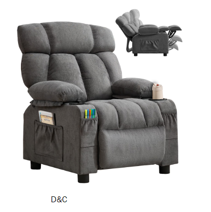 JONPONY Kids Recliner Chair,Push Back Toddler Recliner with Cup Holders & Side Pockets,Adjustable Footrest & Headrest Kids Sofa for Boys Girls 3+ Age Group, Grey