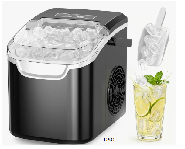 Havato Countertop Ice Maker Ice Machine With Handle,Self-Cleaning Ice Makers, 26Lbs/24H, 8 Ice Cubes Ready In 6 Mins For Home/Kitchen/Bar/Party/Camping NBZ58XQD12H-BLACK