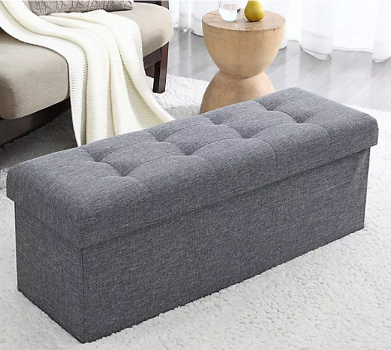 Ornavo Home Foldable Tufted Linen Large Storage Ottoman Bench