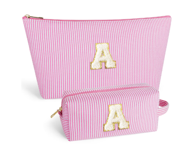 DAKIMOE Makeup Bag Cosmetic Bags Organizer Personalized Initial Travel Essentials Toiletry Bag for Birthday Christmas Girlfriend Teacher Valentines Day Gifts
