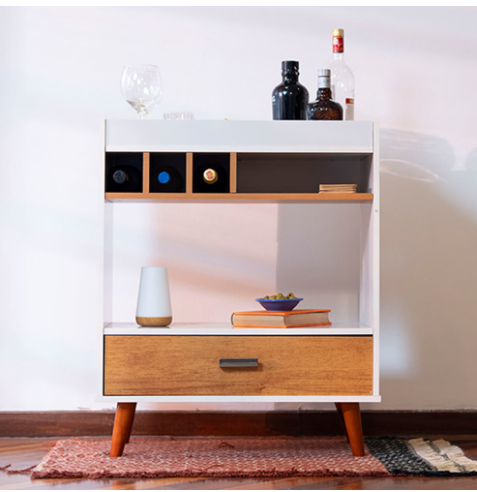 Ember Interiors Modern Bar Cabinet with Wine Rack, White Brown