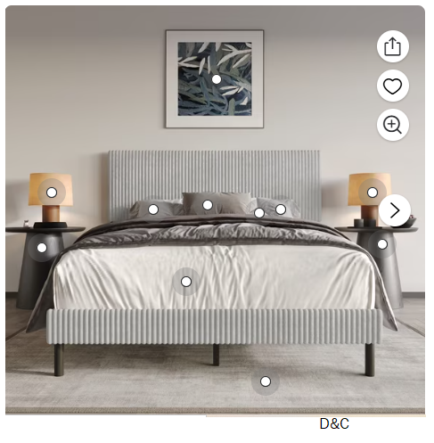 Home Design Osceola Queen Luxurious Corduroy Upholstered Panel Bed Frame for Adult, Light Gray, Easy Assembly, Box Spring Required (Sold Separately)