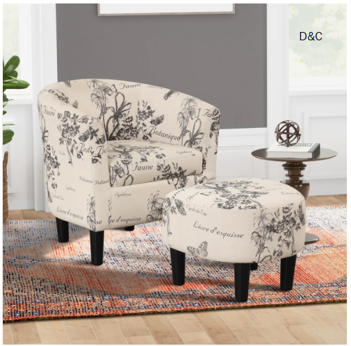 25.5″ W Modern Stylish Soft Upholstered Living Room Accent Chair with Ottoman