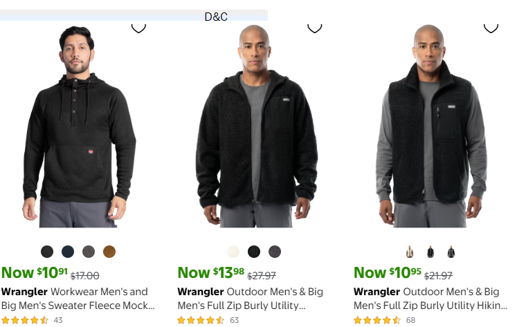 wrangler men sweater As low as $10.xx