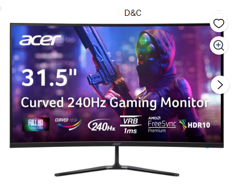 Acer Nitro 31.5″ Curved Full HD Gaming Monitor (1920 x 1080) with AMD FreeSync Premium Technology, 240Hz, ED320Q W0biip