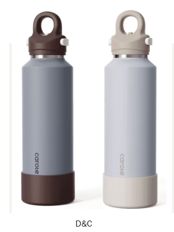 CAROTE 2-Pack 20 oz Insulated Stainless Steel Water Bottles with One-Click Leak-Proof Lids, Carry Loops and Removable Silicone Boots, Dishwasher Safe