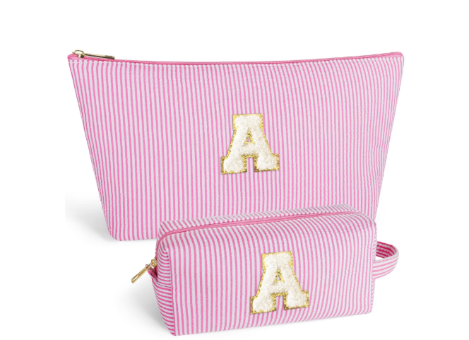 DAKIMOE Makeup Bag Cosmetic Bags Organizer Personalized Initial Travel Essentials Toiletry Bag for Birthday Christmas Girlfriend Teacher Valentines Day Gifts