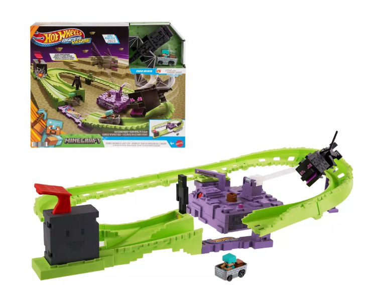 Minecraft Hot Wheels RacerVerse Diecast Track Set Diamond Armor Steve – 2pk