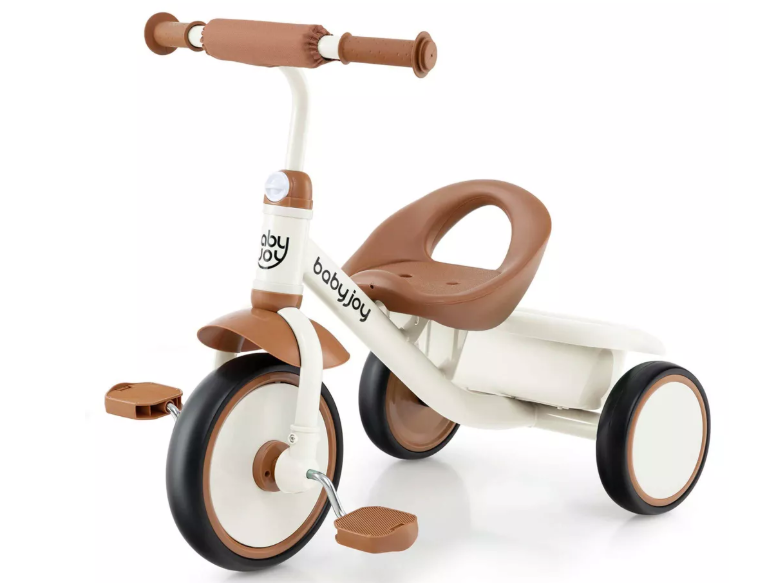 Costway Kids Tricycle Toddler Trike with Adjustable Seat & Storage Basket 3 Wheel Bike Beige