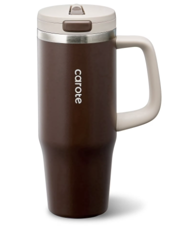 Carote Insulated Stainless Steel Tumbler with Handle and Lid, Leakproof Double Wall Vacuum Travel Mug, Reusable Cup for Hot & Cold Drinks, Brown, 32oz