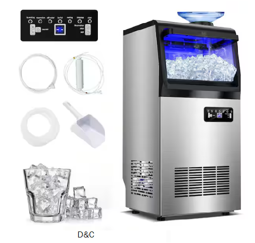 14 in. 120 lbs. Full Size Ice Cube Per Day Freestanding Ice Maker Bottled or Tap Water Sources with Filter in Silver