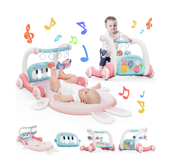 JoyStone 4 in 1 Baby Gym Play Mat & Baby Learning Walker, Baby Activity Mat with Kick and Play Piano for Infant Newborn Toddlers