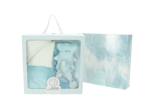 Animal Adventure® | Little Daydreamers™ | Watercolor Cove Collection | 3-Piece Baby Gift SetWatercolor Print Blanket