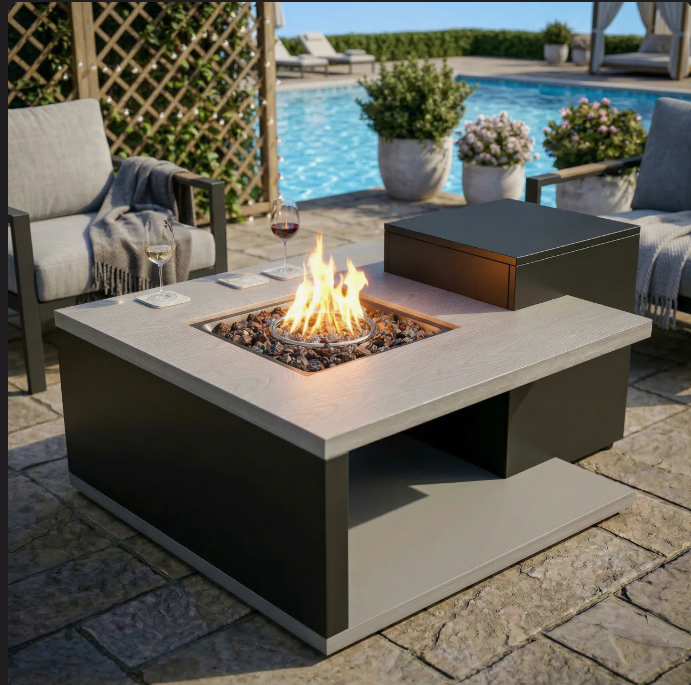 40-Inch Propane Fire Pit Table 50,000 BTU With Hidden Tank, Faux Wood Finish, Auto Shut-Off