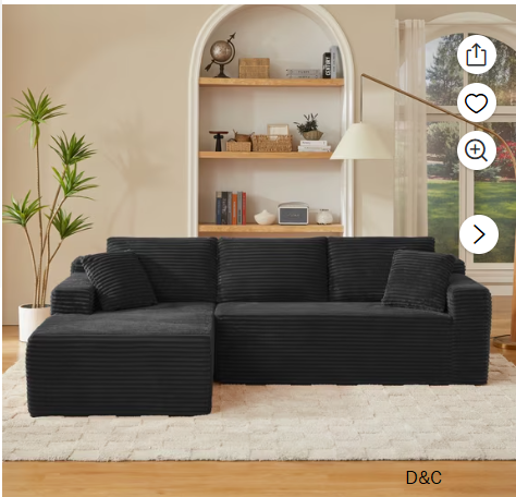 Leumius 96.9″ L-Shaped Modular Sectional Sofa with Chaise,Cloud Sectional Couch with Deep Seat and Side Pockets,Comfy Corduroy Upholstered Boneless Couches for Living Room,No Assembly,Black