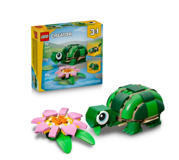 LEGO Creator 3 in 1 Turtle with a Water Lily Flower – Building Toy for Girls & Boys, Ages 7+ – Cute Birthday Gift for Kids – Build a Chameleon, Frog, or Turtle – 31377