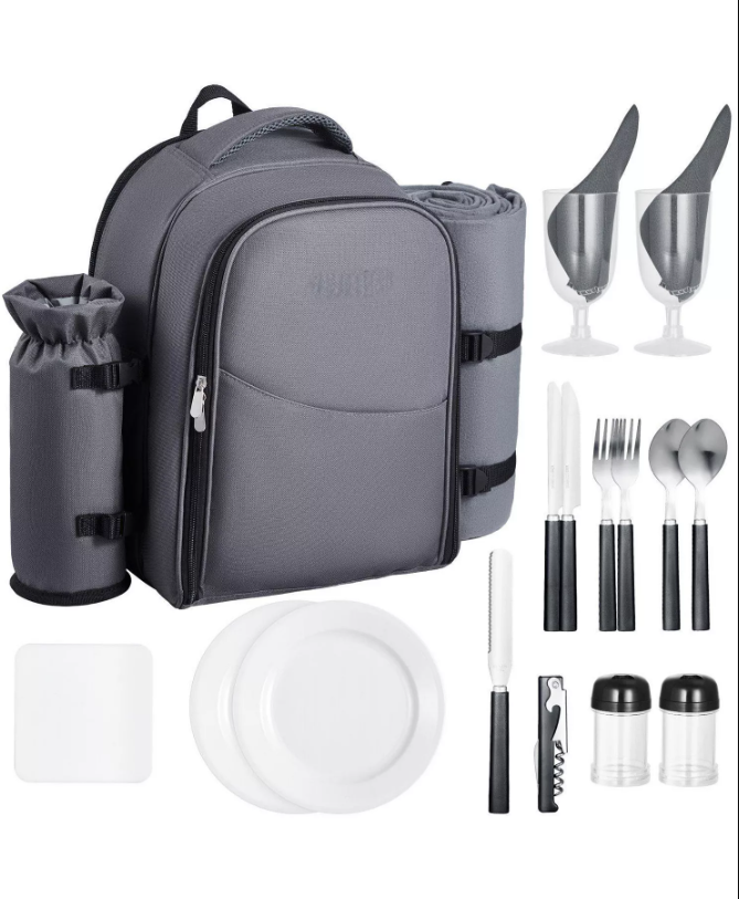 2-Person Picnic Backpack with Insulated Cooler, Blanket and Tableware Set