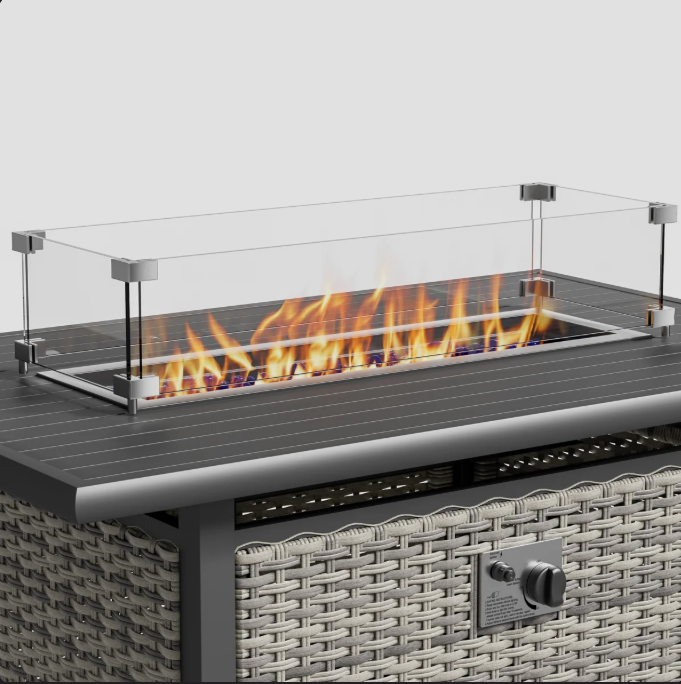 28″ × 10″ Rectangle Fire Pit Tempered Glass Wind Guard | Outdoor Fire Pit Accessory