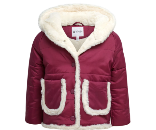 Jessica Simpson Infant and Toddler Girls’ Puffer Coat with Hood, Sizes 12-24M