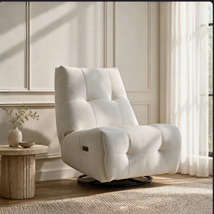 32.3″ Wide Modern and Soft Touch Fabric Swivel and Glider Power Recliner with Charging Ports