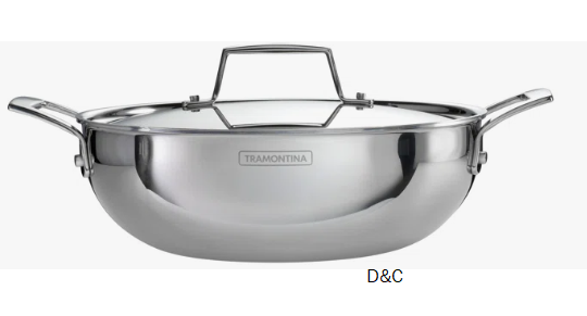 Tramontina Utsava Tri-Ply Clad Stainless Steel Kadai with Lid, Kadhai Pot for Indian Cooking