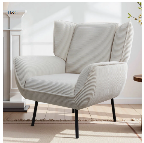 Modern Upholstered Wingback Accent Chair For Living Room/bedroom, White Corduroy