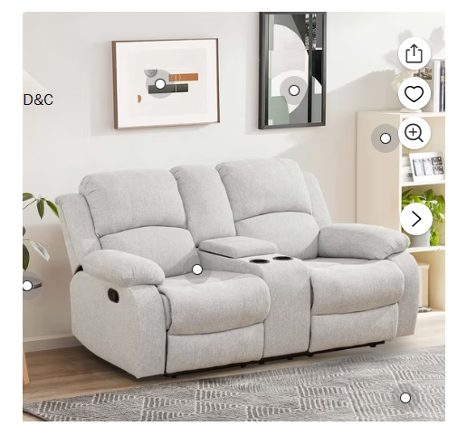 Aukfa Double Manual Recliner Chair, Overstuffed Loveseat w/ Cupholders,Leather, Gray