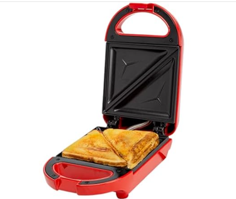 Tasty Mini Sandwich Maker, Makes Sandwiches, Paninis, Grilled Cheese, Desserts, Quick Results, Easy Cleanup, 600W, Red