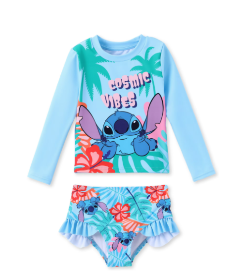 Disney Stitch Girls Swimsuit Summer Rash Guard 2 Pieces Bathing Suits Beach Tankini Set Sizes 3-13