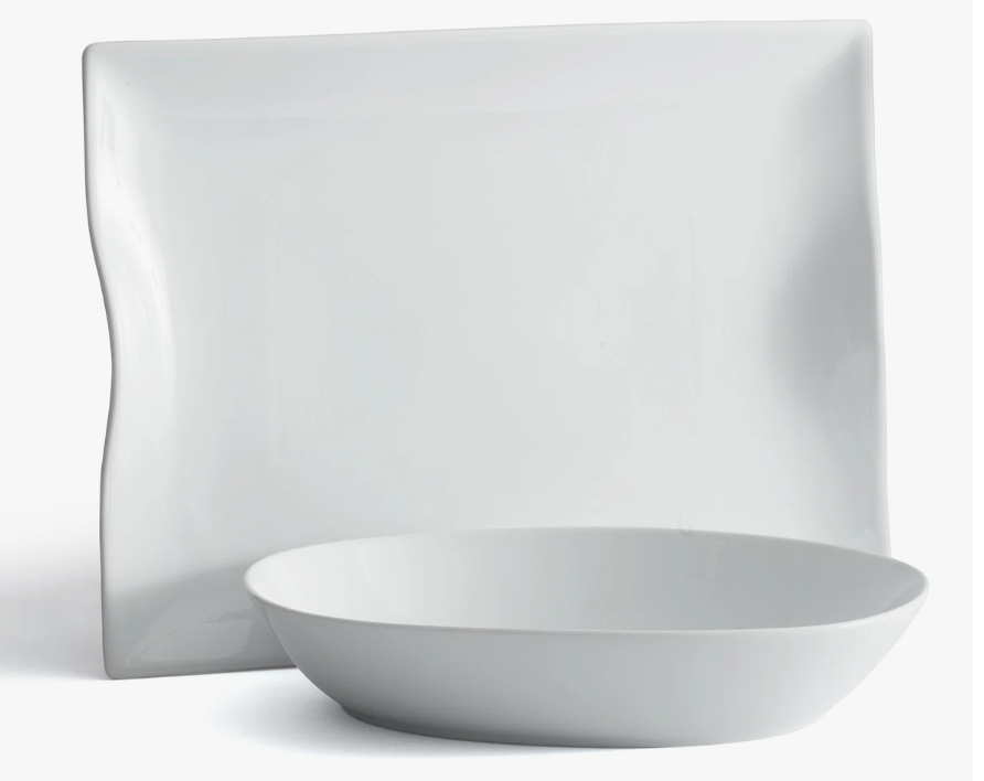 Fitz and Floyd Everyday White 2-Piece Serving Bowl and Rectangular Platter Set