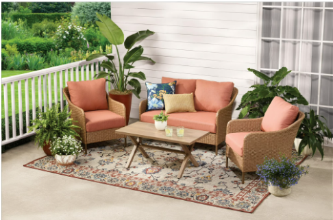 Mainstays Chelsea 4-Piece Outdoor Patio Deep Seating Set with Terracotta Cushions