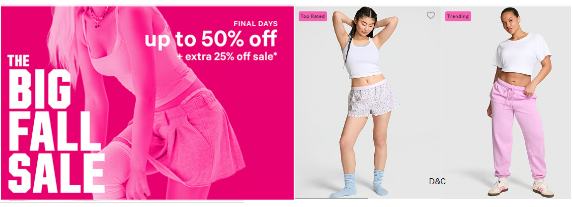 Victoria’s Secret The Big Fall Sale: Up to 50% off+ EXTRA 25% off sale