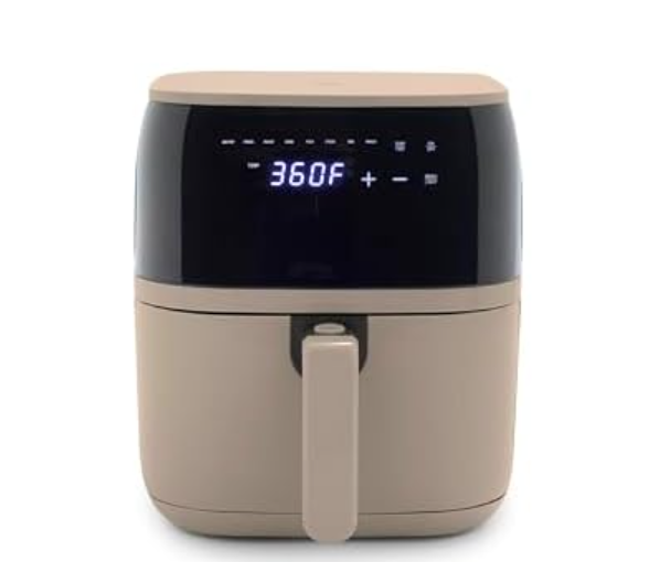GreenLife Compact Electric Air Fryer Oven, 5.3 QT, PFAS-Free Ceramic Nonstick Drawer, 8 One Touch Digital Display, Easy View Window, Auto Shut-Off Timer, Dishwasher Safe Parts, 1500 Watts, Taupe