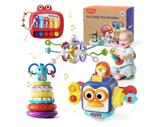 Dimoarch 4-in-1 Baby Toys 6 12 Months Boys Girls, Montessori Babies Toys, Infant Toys Suitable for 6 9 12 18 Months Old Baby Boys Girls Toys Gifts Bundles