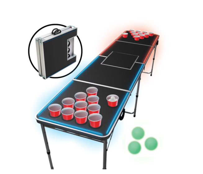 MinnARK Sports LED Portable Folding Pong Table, 8-Ft Party Game Set for Outdoors & Tailgating