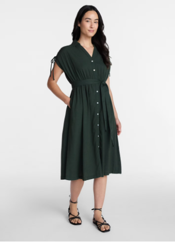 Time and Tru Women’s Short Sleeve Midi Linen Shirt Dress, Sizes XS-XXXL