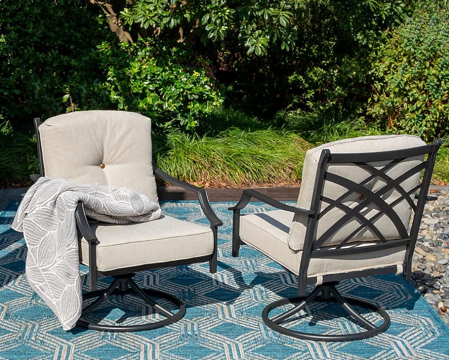 Nuu Garden Swivel Sofa Set of 2 Cross Back Iron Frame Swivel Dining Chair with Beige Nuu Garden Solid Seat